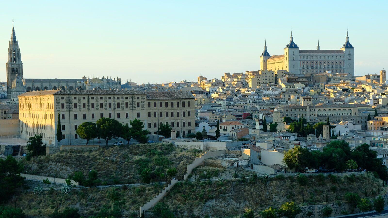 Toledo, Spain: the old town with the cathedral and the Alcázar above the Tagus valley